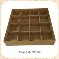 25x25x5 Altı Kraft Karton Üstü Asetat İçi 16 Bölmeli kutu