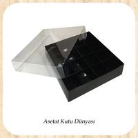 25x25x5 Altı Siyah Karton Üstü Asetat İçi 16 Bölmeli kutu