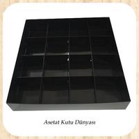 25x25x5 Altı Siyah Karton Üstü Asetat İçi 16 Bölmeli kutu