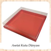 25x25x7 Altı Kırmızı Karton Üstü Asetat Kutu
