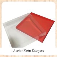 25x25x7 Altı Kırmızı Karton Üstü Asetat Kutu