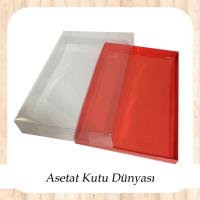 26x40x6 Altı İnce Kırmızı Karton Üstü Asetat Kutu