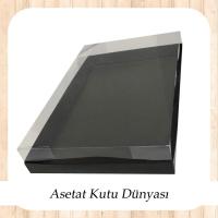 26x40x6 Altı İnce Siyah Karton Üstü Asetat Kutu