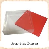 30x30x7 Altı Kırmızı Karton Üstü Asetat Kutu