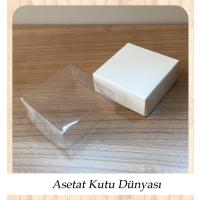 5x5x2.2 Altı Beyaz Karton Üstü Asetat Kutu