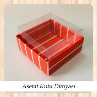 5x5x3 Altı Kırmızı Beyaz Çizgili Üstü Asetat Kutu