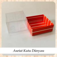 5x5x3 Altı Kırmızı Beyaz Çizgili Üstü Asetat Kutu