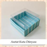 5x5x3 Altı Mavi Beyaz Çizgili Üstü Asetat Kutu