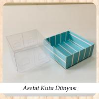 5x5x3 Altı Mavi Beyaz Çizgili Üstü Asetat Kutu
