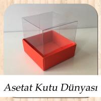 5x5x5 Altı Kırmızı Karton Üstü Asetat Kutu