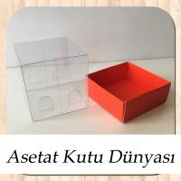 5x5x5 Altı Kırmızı Karton Üstü Asetat Kutu