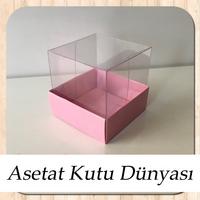 5x5x5 Altı Pembe Karton Üstü Asetat Kutu