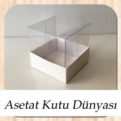 5x5x5 Altı Beyaz Karton Üstü Asetat Kutu