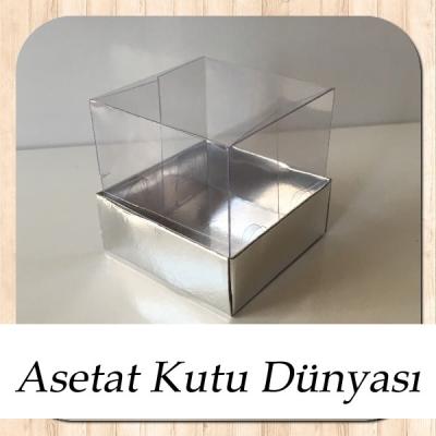 5x5x5 Altı Gümüş Metalize Karton Üstü Asetat Kutu