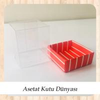 5x5x5 Altı Kırmızı Beyaz Çizgili Üstü Asetat Kutu