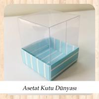 5x5x5 Altı Mavi Beyaz Çizgili Üstü Asetat Kutu