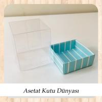 5x5x5 Altı Mavi Beyaz Çizgili Üstü Asetat Kutu