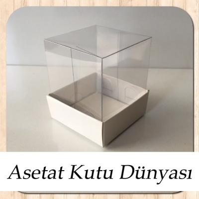 5x5x6 Altı Beyaz Karton Üstü Asetat Kutu