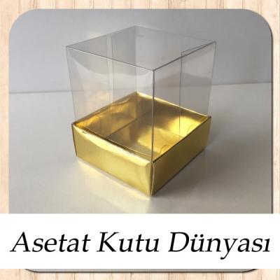 5x5x6 Altı Gold Metalize Karton Üstü Asetat Kutu
