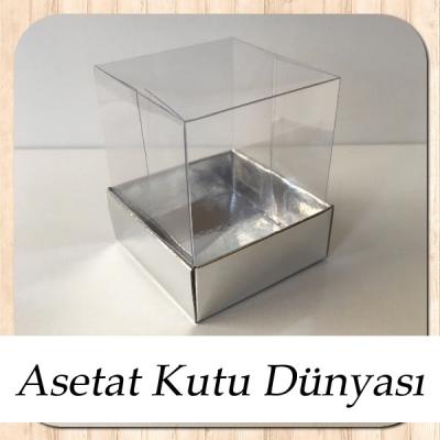 5x5x6 Altı Gümüş Metalize Karton Üstü Asetat Kutu