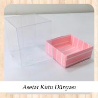 5x5x6 Altı Pembe Beyaz Çizgili Üstü Asetat Kutu