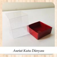 5x5x6 Altı Bordo Karton Üstü Asetat Kutu