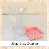 5x5x8 Altı Pembe Beyaz Çizgili Üstü Asetat Kutu