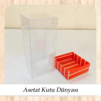 5x5x8 Altı Kırmızı Beyaz Çizgili Üstü Asetat Kutu