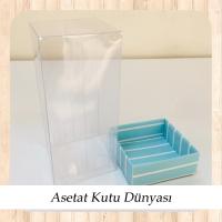 5x5x8 Altı Mavi Beyaz Çizgili Üstü Asetat Kutu