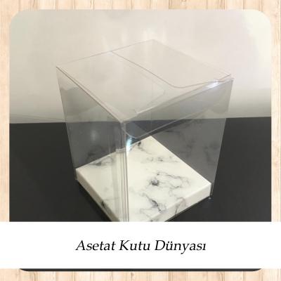 5x5x8 Altı Beyaz Mermer Desen İç Yükseltici Karton Üstü Otomatik Kutu