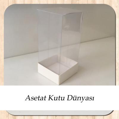 5x5x9 Altı Beyaz Karton Üstü Asetat Kutu