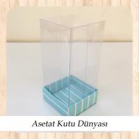 5x5x9 Altı Mavi Beyaz Çizgili Üstü Asetat Kutu