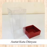 5x5x9 Altı Bordo Karton Üstü Asetat Kutu