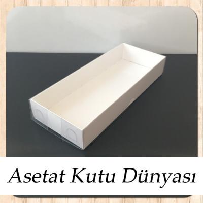 6.5x16x2.5 Altı Beyaz Karton Üstü Asetat kutu