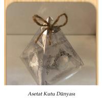 6.5x6.5x7 Şeffaf Piramit Kutu (Gümüş Saray Desen)