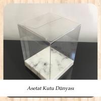 6x6x10 Altı Beyaz Mermer Desenli İç Yükseltici Karton Üstü Otomatik Kutu