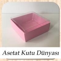 6x6x2.5 Altı Pembe Karton Üstü Asetat Kutu