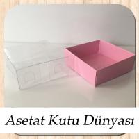 6x6x2.5 Altı Pembe Karton Üstü Asetat Kutu