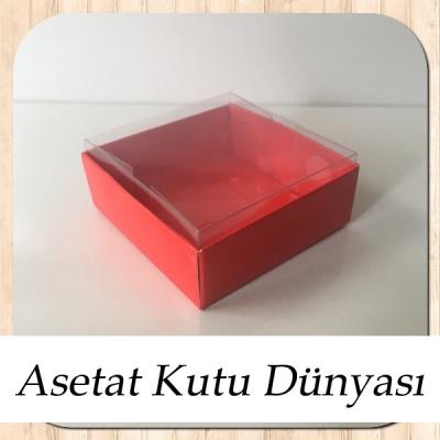 6x6x2.5 Altı Kırmızı Karton Üstü Asetat Kutu