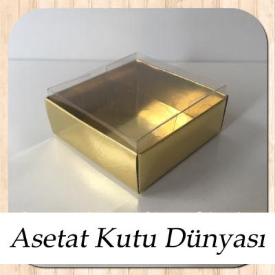 6x6x2.5 Altı Gold Metalize Karton Üstü Asetat Kutu