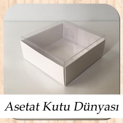 6x6x2.5 Altı Beyaz Karton Üstü Asetat Kutu