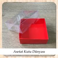 6x6x2.5 Altı Kırmızı Karton Üstü Asetat Kutu (Dıştan Kapanan)