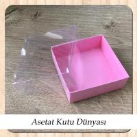 6x6x2.5 Altı Pembe Karton Üstü Asetat Kutu (Dıştan Kapanan)