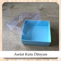 6x6x2.5 Altı Mavi Karton Üstü Asetat Kutu (Dıştan Kapanan)
