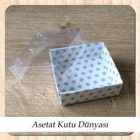 6x6x2.5 Altı Mavi Puantiyeli Karton Üstü Asetat Kutu (Dıştan Kapanan)