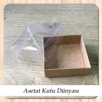 6x6x2.5 Altı Kraft Karton Üstü Asetat Kutu (Dıştan Kapanan)