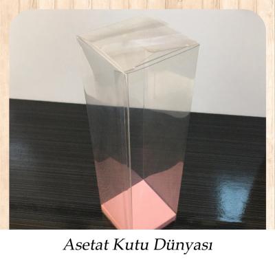 6x6x21 Altı Pembe İç Yükseltici Karton Üstü Asetat Kutu