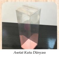 6x6x21 Altı Pembe İç Yükseltici Karton Üstü Asetat Kutu