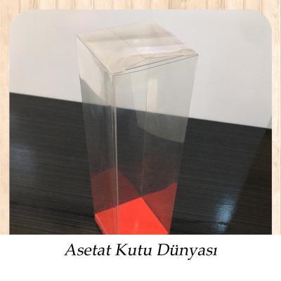 6x6x21 Altı Kırmızı İç Yükseltici Karton Üstü Asetat Kutu