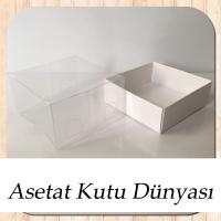 6x6x3.5 Altı Beyaz Karton Üstü Asetat Kutu